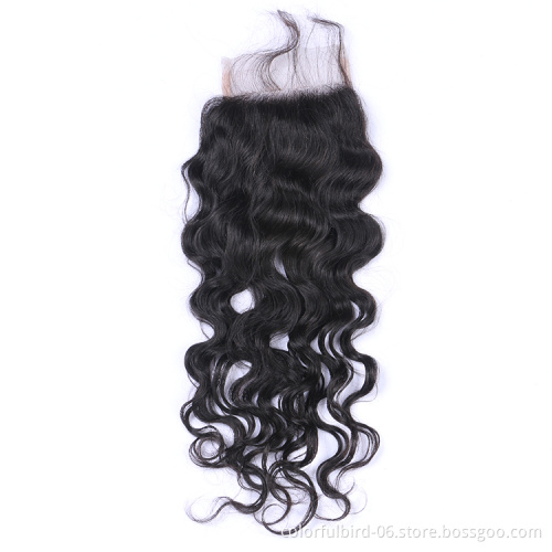 Wholesale Water Wave Closure 4x4 Transparent Lace Closure Brazilian WaterWave  Remy Human Hair Closure Brazilian Hair